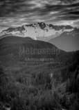 Vertical Glacier Covered Mountain Peaks near Squamish BC black and white Photos