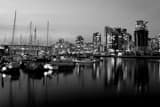 Horizontal Sailboats Docked on False Creek in Downtown Vancouver black and white Photos