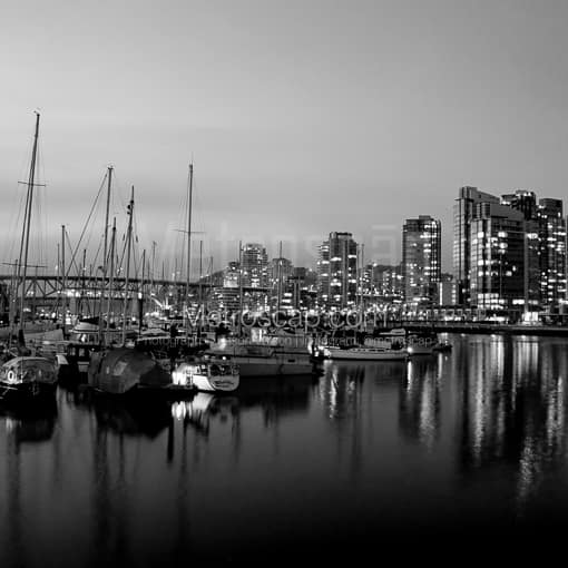 Sailboats Docked on False Creek in Downtown Vancouver -- Vancouver Black and White Photos