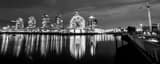 Panoramic The Moon Illuminates the TELUS Science World Dome at Night black and white Photos