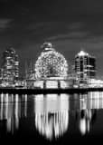 Vertical The TELUS Science World Dome Reflects Off of False Creek black and white Photos