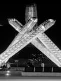 Vertical The Vancouver 2010 Olympic Cauldron black and white Photos