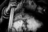 Horizontal Belt Buckle of the Union Soldier on the CIvil War Monument black and white Photos