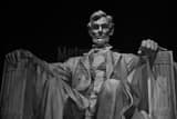 Horizontal The Abe Lincoln Statue in the Lincoln Memorial black and white Photos