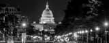 Panoramic The US Capitol Building at Night black and white Photos
