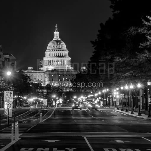 The US Capitol Building at Night -- Washington DC Black and White Photos