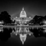 Square The United States Capitol Building and Capitol Reflecting Pool black and white Photos