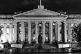 Horizontal The US Treasury Department Building black and white Photos