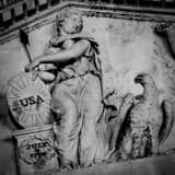 Square USA July 4 1776 on the US Capitol Building black and white Photos