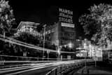Horizontal The Marsh Wheeling Stogies Building at Night black and white Pictures