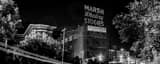 Panoramic The Marsh Wheeling Stogies Building at Night black and white Pictures