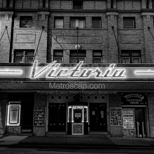 The Victoria Vaudville Theater at Night -- Wheeling WV Black and White Photos