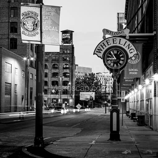 The Welcome to Wheeling WV Clock -- Wheeling WV Black and White Photos