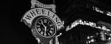 Panoramic The Welcome to Wheeling Clock at Night black and white Pictures