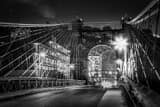 Horizontal The Wheeling West Virginia Suspension Bridge at Night landscape black and white Photography