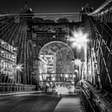 Square The Wheeling West Virginia Suspension Bridge at Night landscape black and white Photography