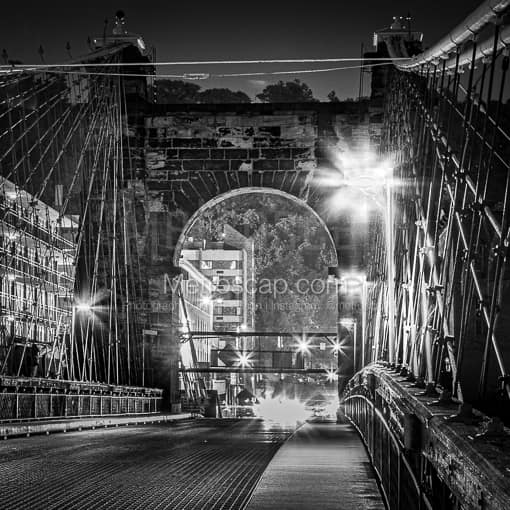 Wheeling WV Black and White Photos of The Wheeling West Virginia Suspension Bridge at Night The Wheeling West Virginia Suspension Bridge at Night -- Wheeling WV Black and White Photos