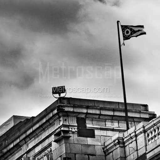The Ohio Flag Whips in the Wind -- Youngstown Black and White Photos