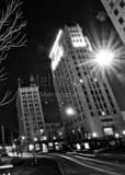 Vertical Youngstown Market Street at Night landscape black and white Photography