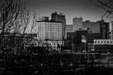 Horizontal Youngstown Skyline from Woodland Ave. landscape black and white Photography