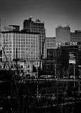 Vertical Youngstown Skyline from Woodland Ave. landscape black and white Photography