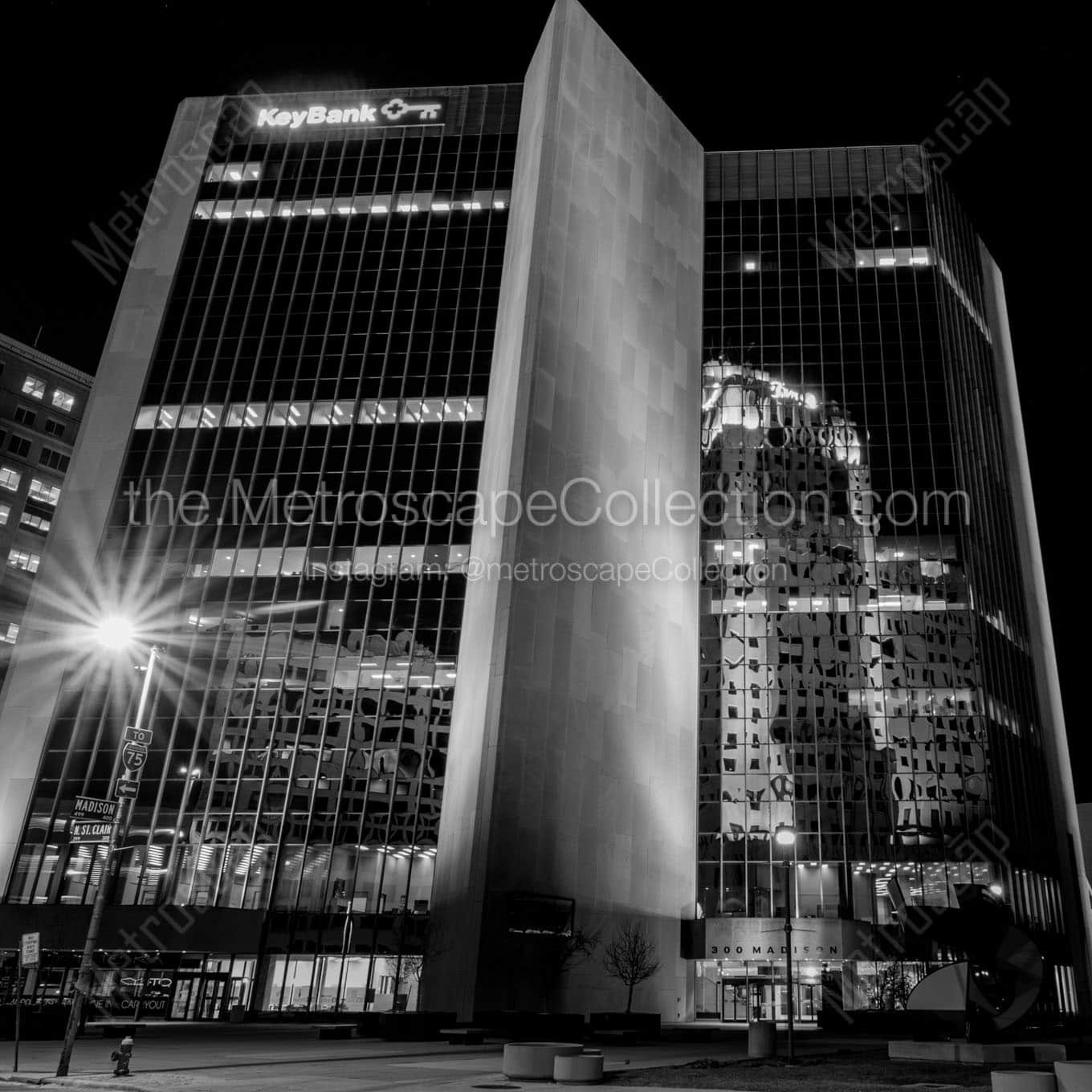 The 300 Madison Building in Downtown Toledo at Night Wall Art square crop