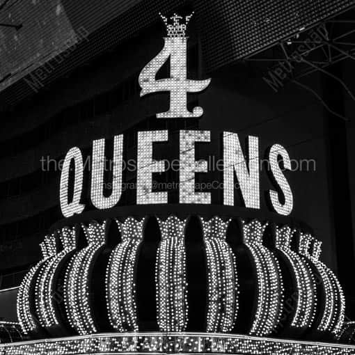 4 Queens at Fremont Street -- Las Vegas Black and White Wall Art