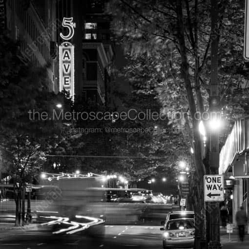 Traffic on Fifth Ave at Night -- Seattle Black and White Wall Art