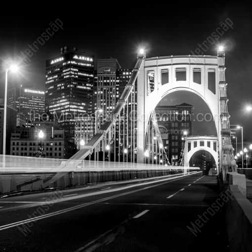 The 6th Street Bridge at Night -- Pittsburgh Black and White Wall Art