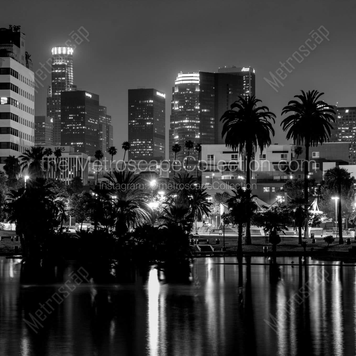 The LA Skyline from MacArthur Park Wall Art square crop