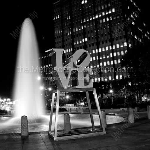 The LOVE Sculpture in Love Park -- Philadelphia Black and White Wall Art