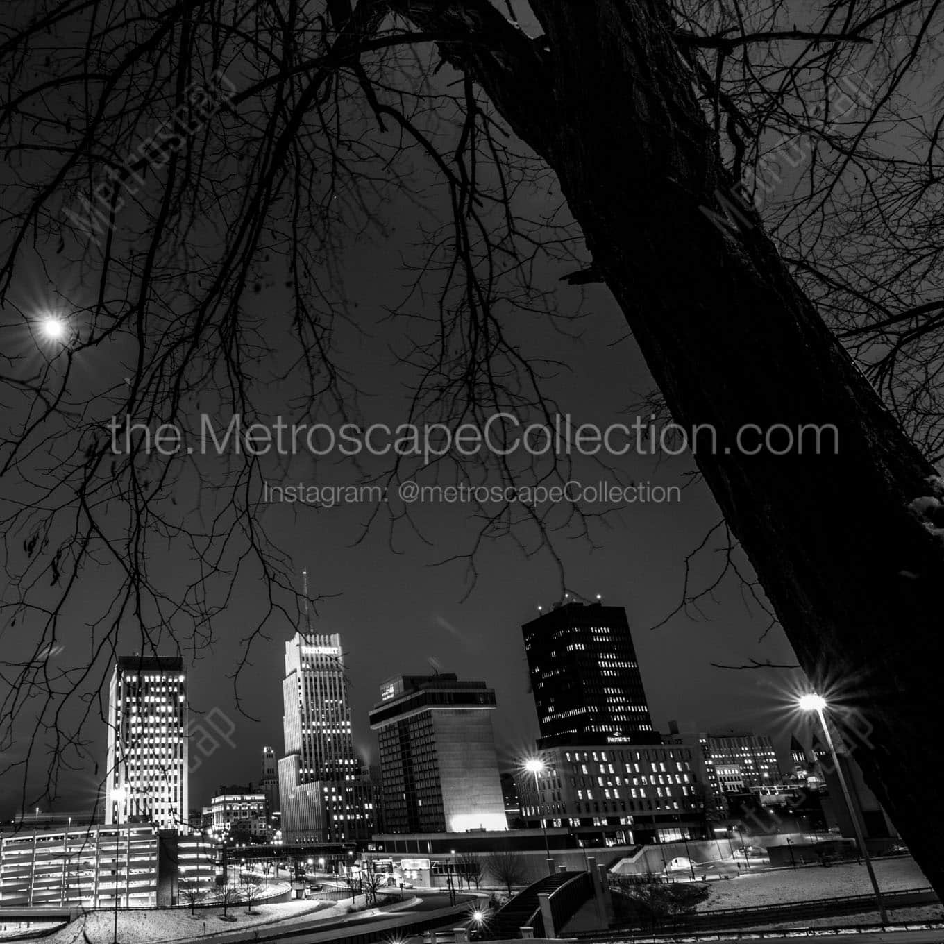 The Akron Ohio Skyline at Night Wall Art square crop
