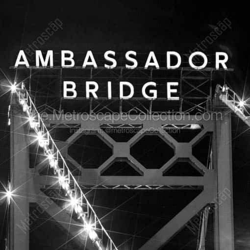 The Ambassador Bridge -- Detroit Black and White Wall Art