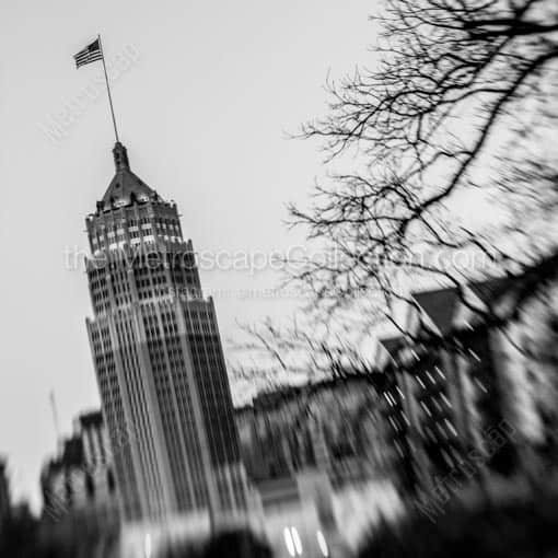The American Flag Flies from Tower Life Building -- San Antonio Black and White Wall Art