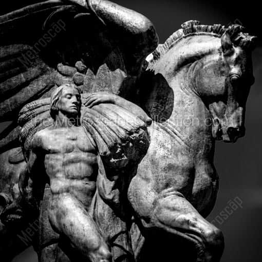 The Golden Horse Statues Behind the Lincoln Memorial -- Washington DC Black and White Wall Art