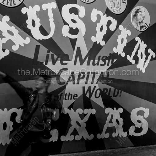 The Live Music Capital of the World Mural -- Austin Black and White Wall Art