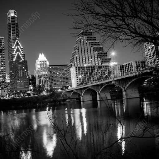 The Austin Skyline and Congress Ave Bridge -- Austin Black and White Wall Art