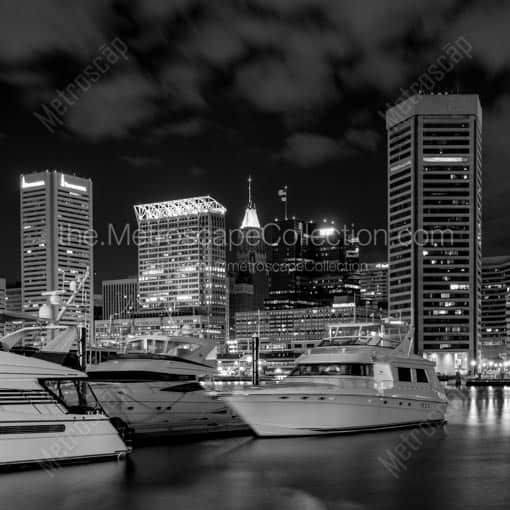 The Baltimore Inner Harbor Skyline -- Baltimore Black and White Wall Art