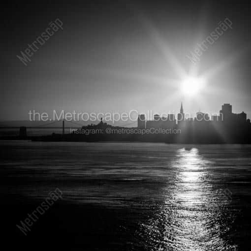 A Back-lit Bay Bridge and San Francisco Skyline at Dawn -- San Francisco Black and White Wall Art
