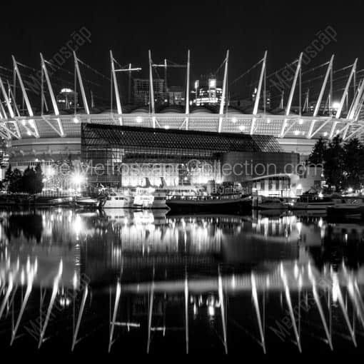 BC Place on False Creek -- Vancouver Black and White Wall Art