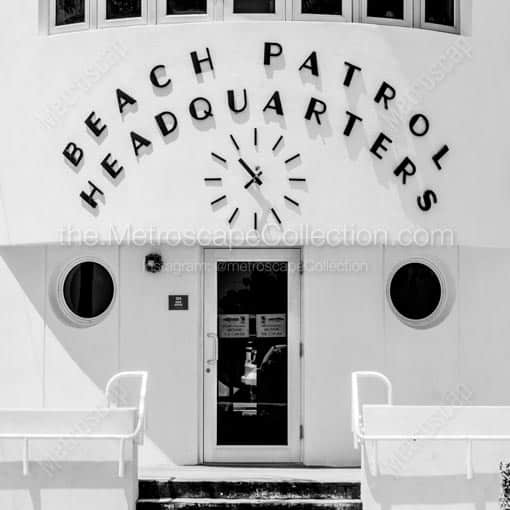 Beach Patrol Headquarters -- Miami Black and White Wall Art