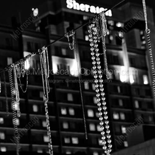 Beads Hang above Bourbon Street in the French Quarter -- New Orleans Black and White Wall Art