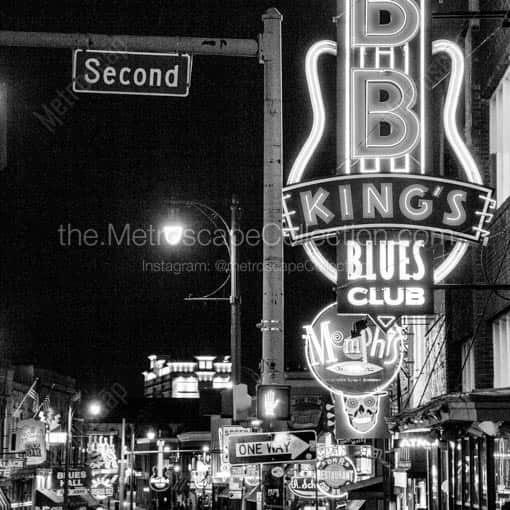 Beale Street at Night -- Memphis Black and White Wall Art