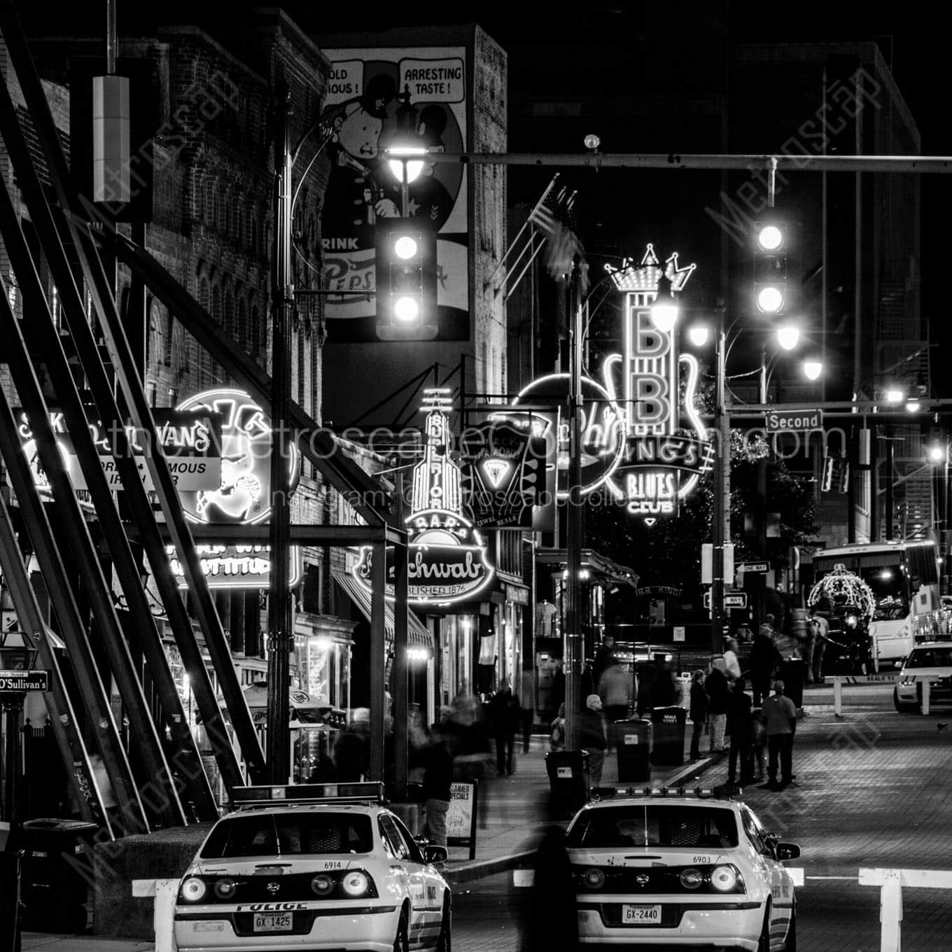 Memphis Police on Beale Street at Night Wall Art square crop