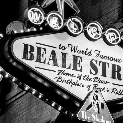 The Beale Street Vegas Sign -- Memphis Black and White Wall Art
