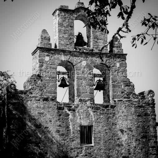 The Bells Atop Mission Espada -- San Antonio Black and White Wall Art