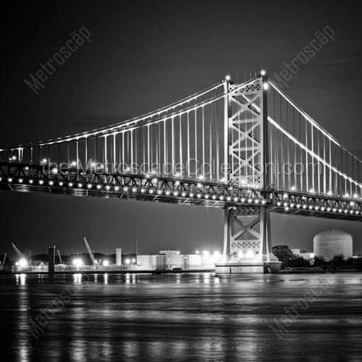 Cranes along the Delaware River under the Benjamin Franklin Bridge -- Philadelphia Black and White Wall Art