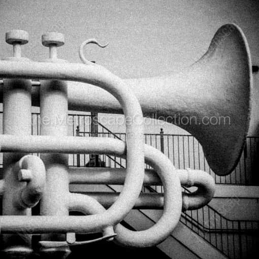 The Big Trumpet at Old Galveston Square -- Galveston Black and White Wall Art