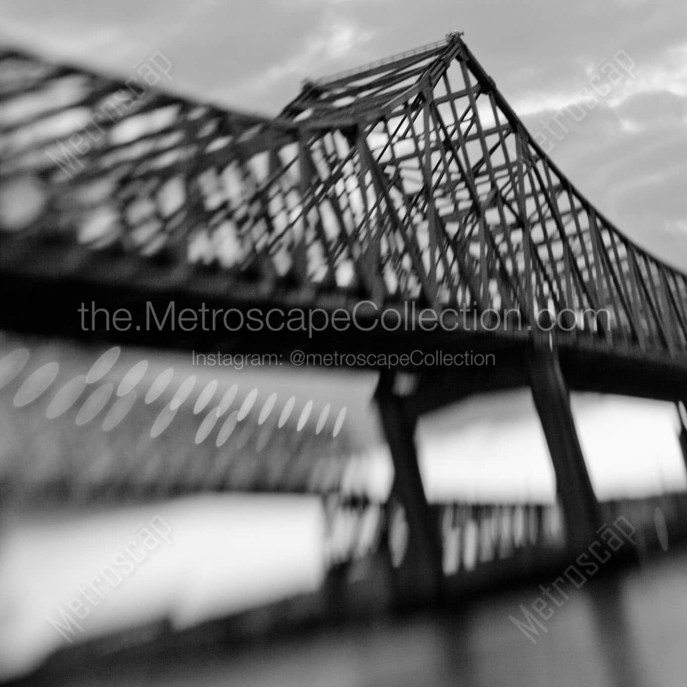 An Out of Focus shot of the Mississippi River Bridges Wall Art square crop