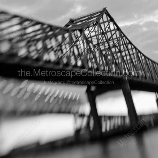An Out of Focus shot of the Mississippi River Bridges -- New Orleans Black and White Wall Art
